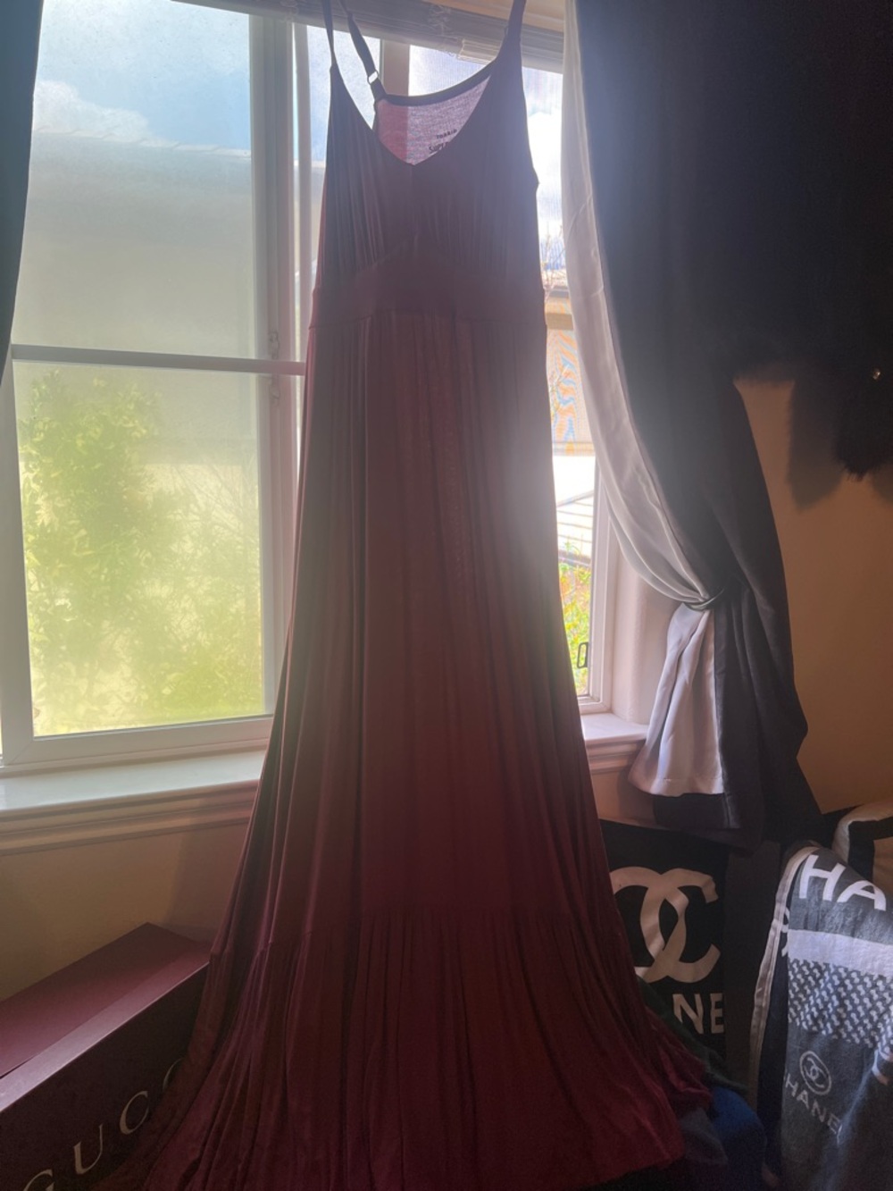 torrid burgundy maxi dress with V-neck